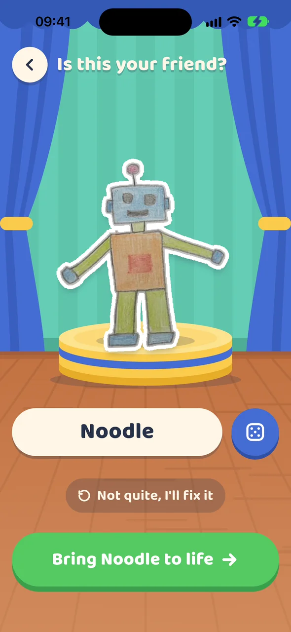 Is this your friend? A robot drawing cut out by the app, named Noodle